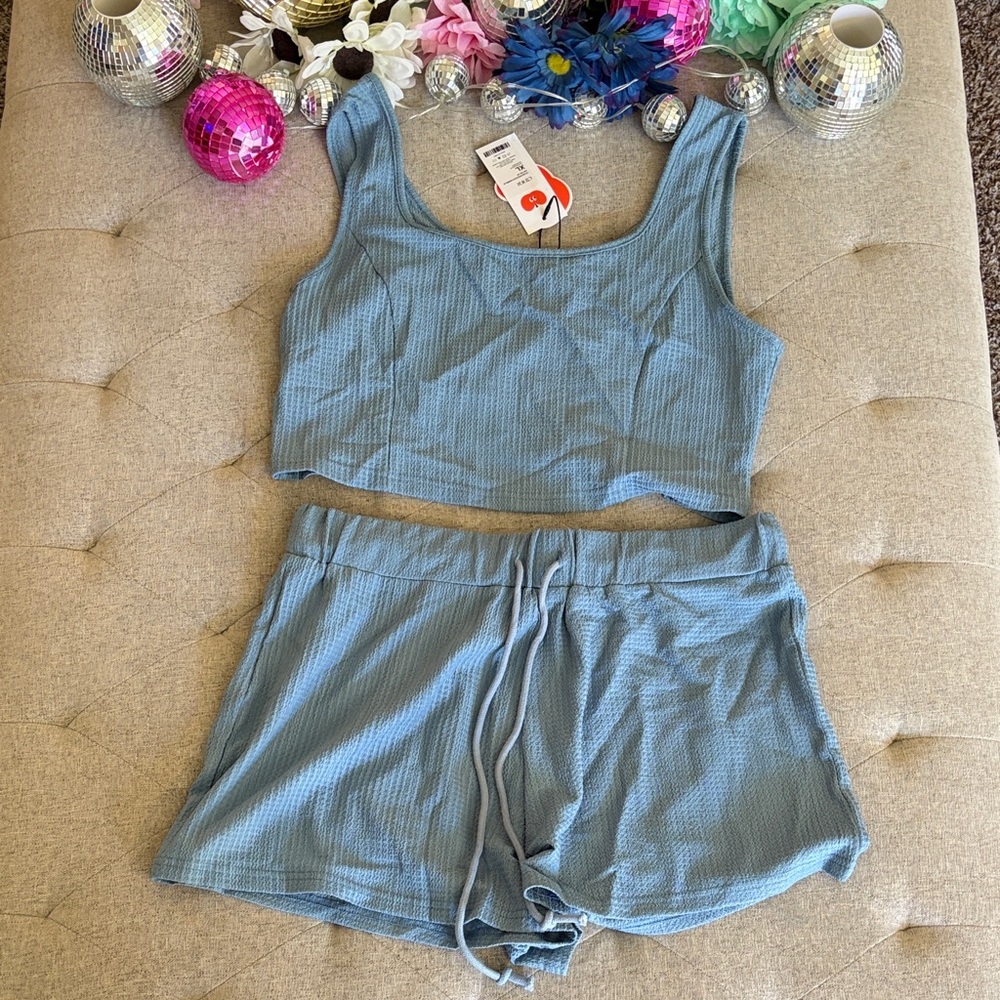 Blue Ribbed Tank & Shorts Set - Picture 1 of 11